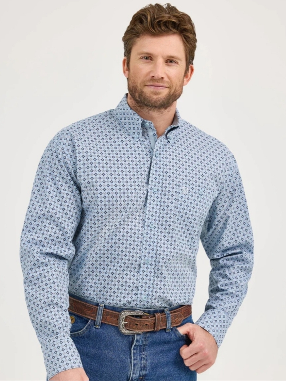 Wrangler George Strait Collection Geometric Tile Print Shirt Size Medium